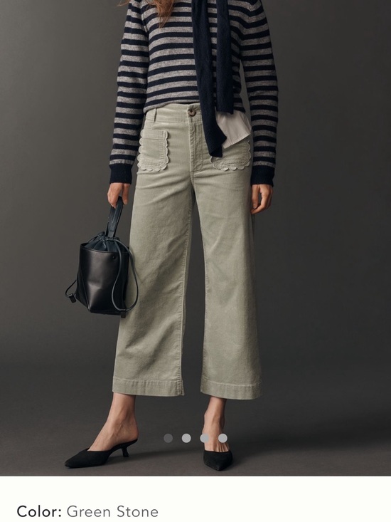 Maeve Pants - Maeve Green Stone Collette Scallop Pocket Wide-Leg Corduroy Crop Pants